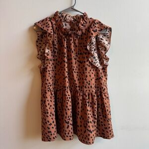 Entro Animal Print Ruffle Blouse